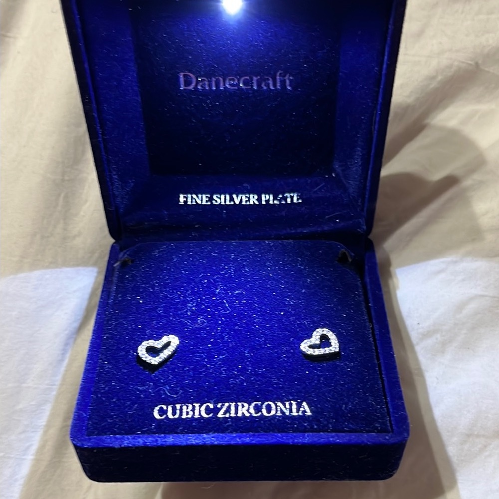 Silver Earrings with Heart Design and Cubic Zirconia